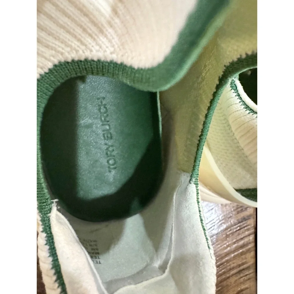 Tory‎ Burch T Runner Knit Mesh Sneaker Shoes White Green Size 9